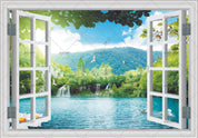 3D Window Green Mountain Plant Tree Scenery Wall Mural Wallpaper LXL- Jess Art Decoration