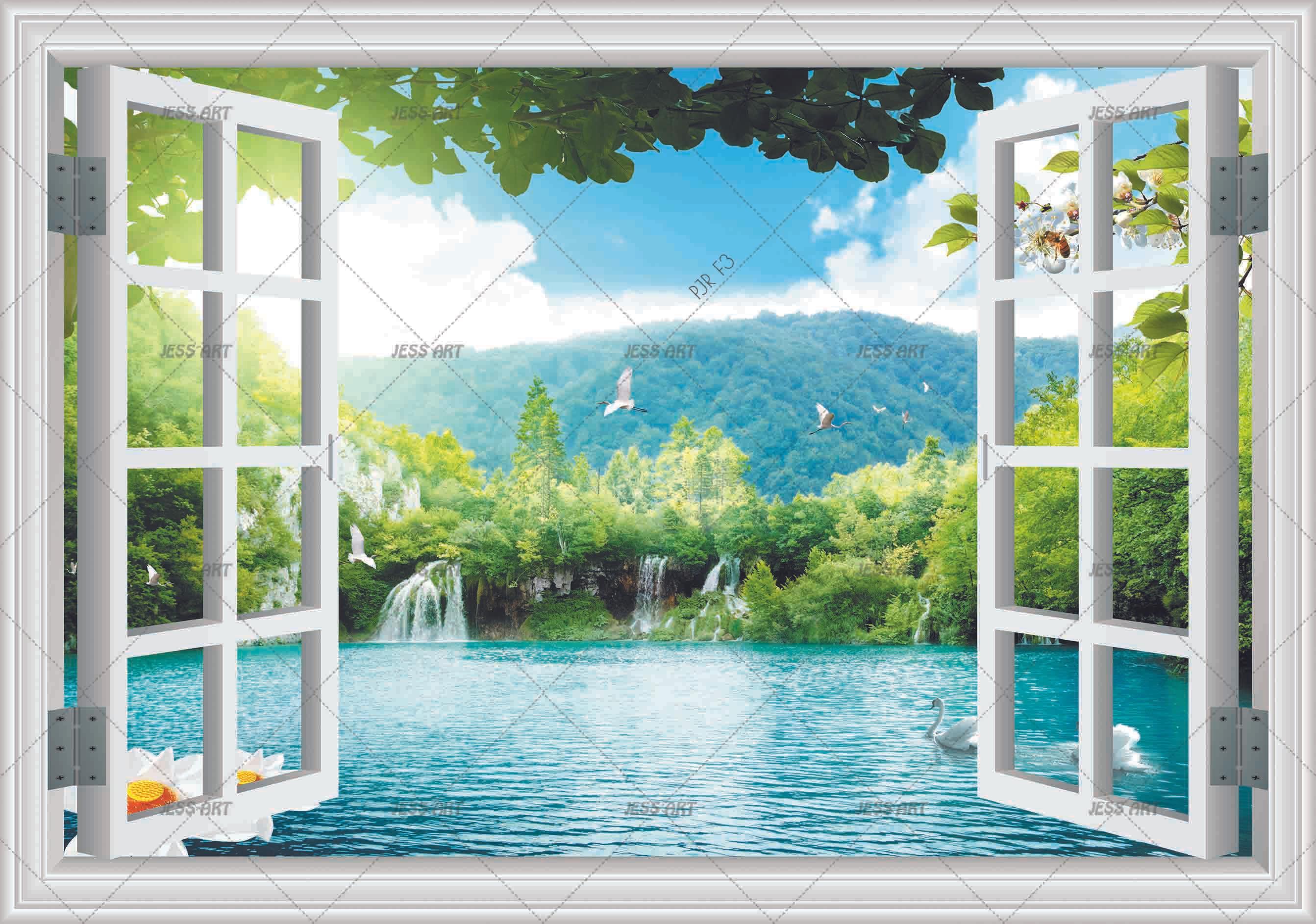 3D Window Green Mountain Plant Tree Scenery Wall Mural Wallpaper LXL- Jess Art Decoration
