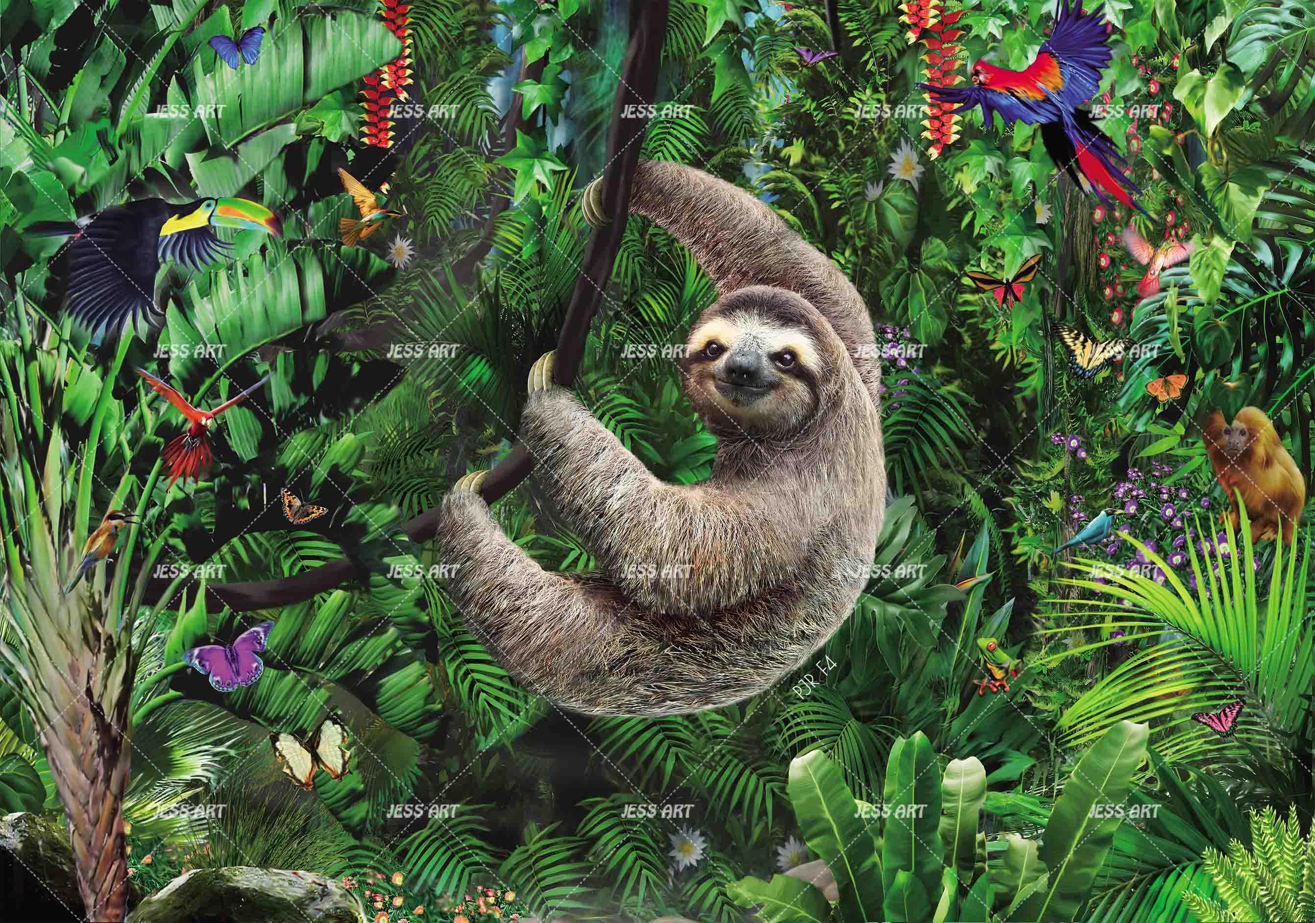 3D Sloth Jungle Animal playful sloth jungle scene wall mural wallpaper for kids room - view 9