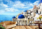 3D Santorini Sea View Santorini seaside architecture wall mural wallpaper for living room - view 9
