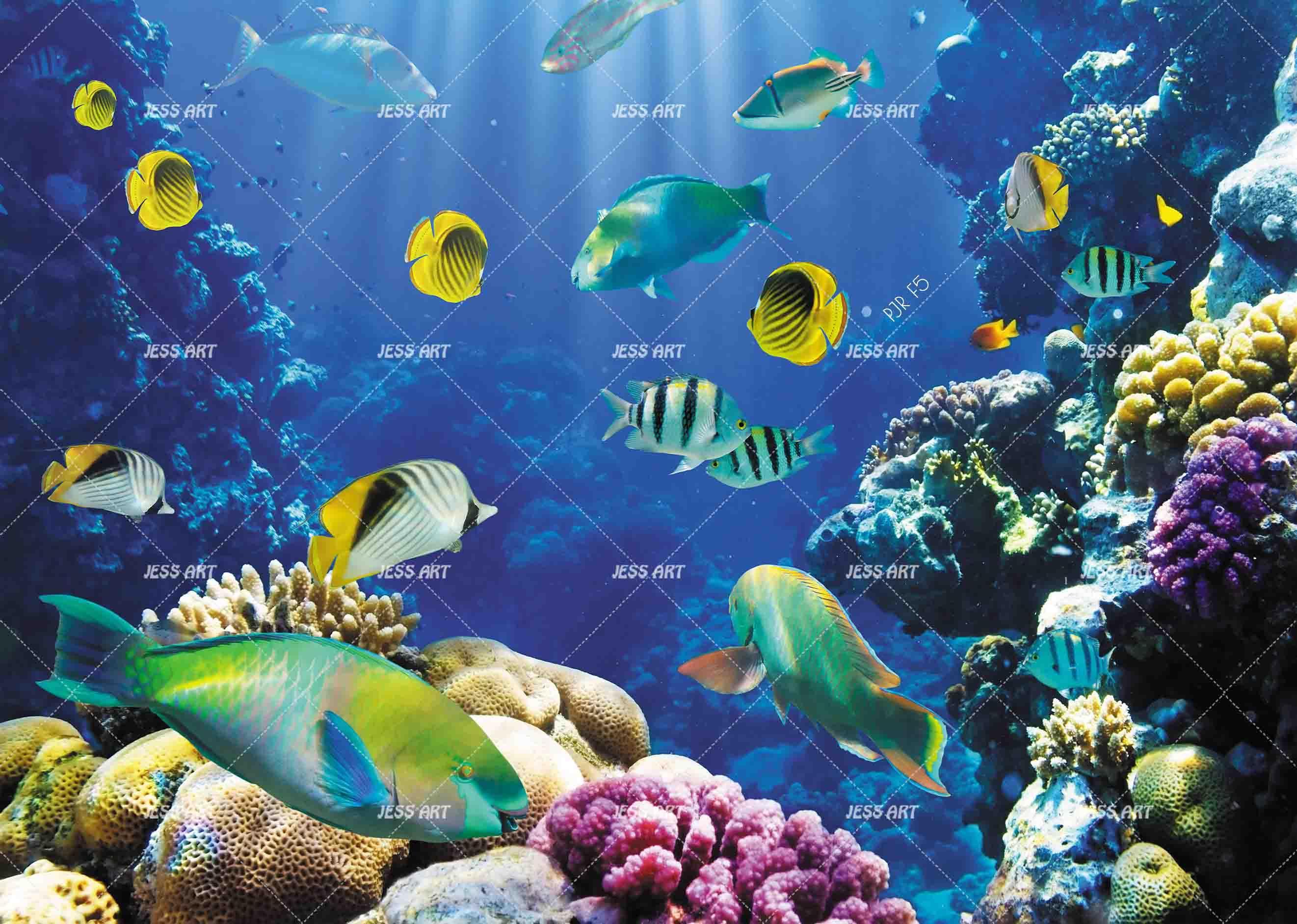 3D Underwater Fish Reef colourful coral reef fish scene wall mural wallpaper for kids room - view 9