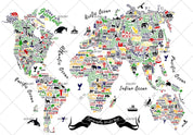 3D World Map Aninmal Wall Mural Wallpaper WJ 5249- Jess Art Decoration