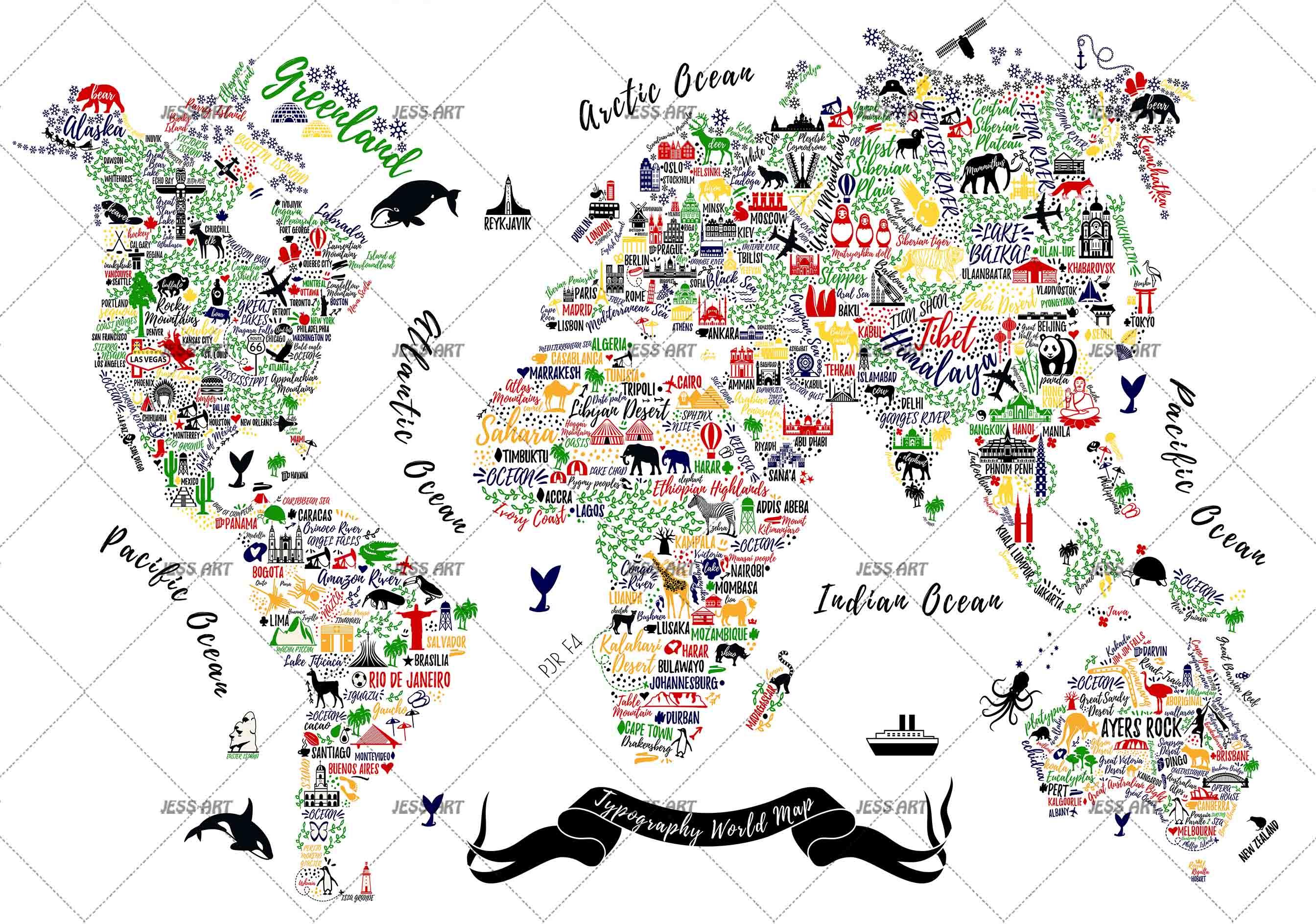 3D World Map Aninmal Wall Mural Wallpaper WJ 5249- Jess Art Decoration