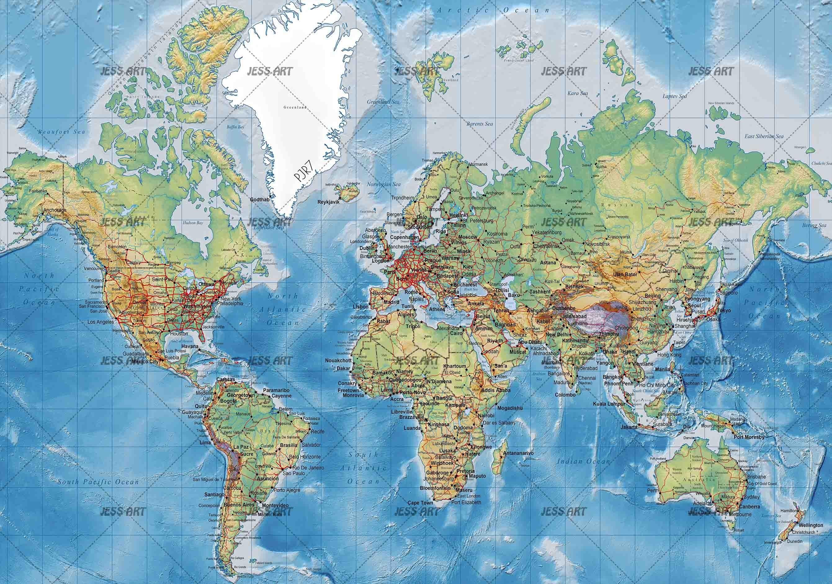 3D World Map Wall Mural Wallpaper WJ 6721- Jess Art Decoration