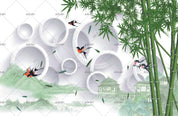 3D Faux Surface Embossed Round Green Bamboo Plant Wall Mural Wallpaper LXL- Jess Art Decoration