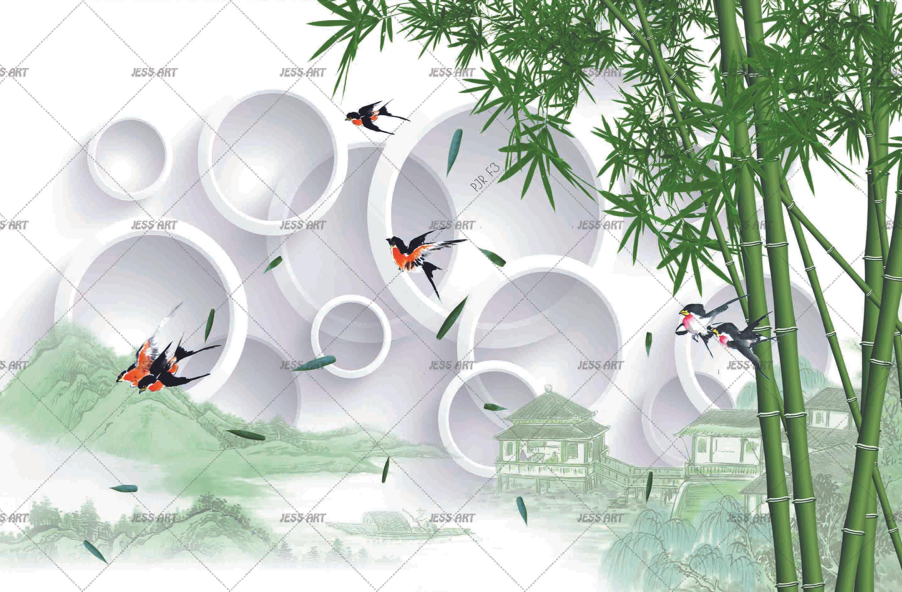 3D Faux Surface Embossed Round Green Bamboo Plant Wall Mural Wallpaper LXL- Jess Art Decoration