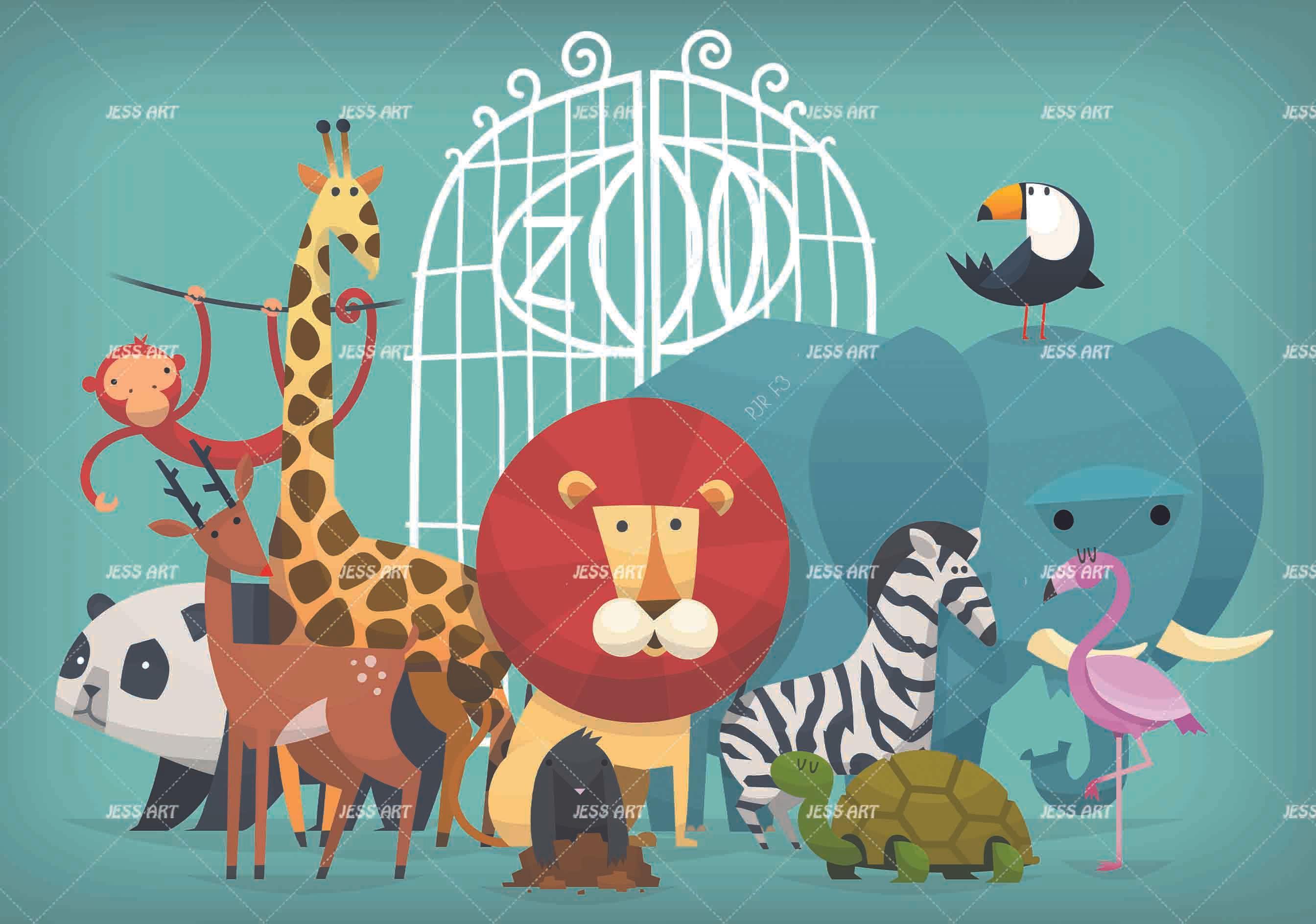 3D Safari Animal Parade cartoon safari animal mural wall mural wallpaper for playroom - view 5