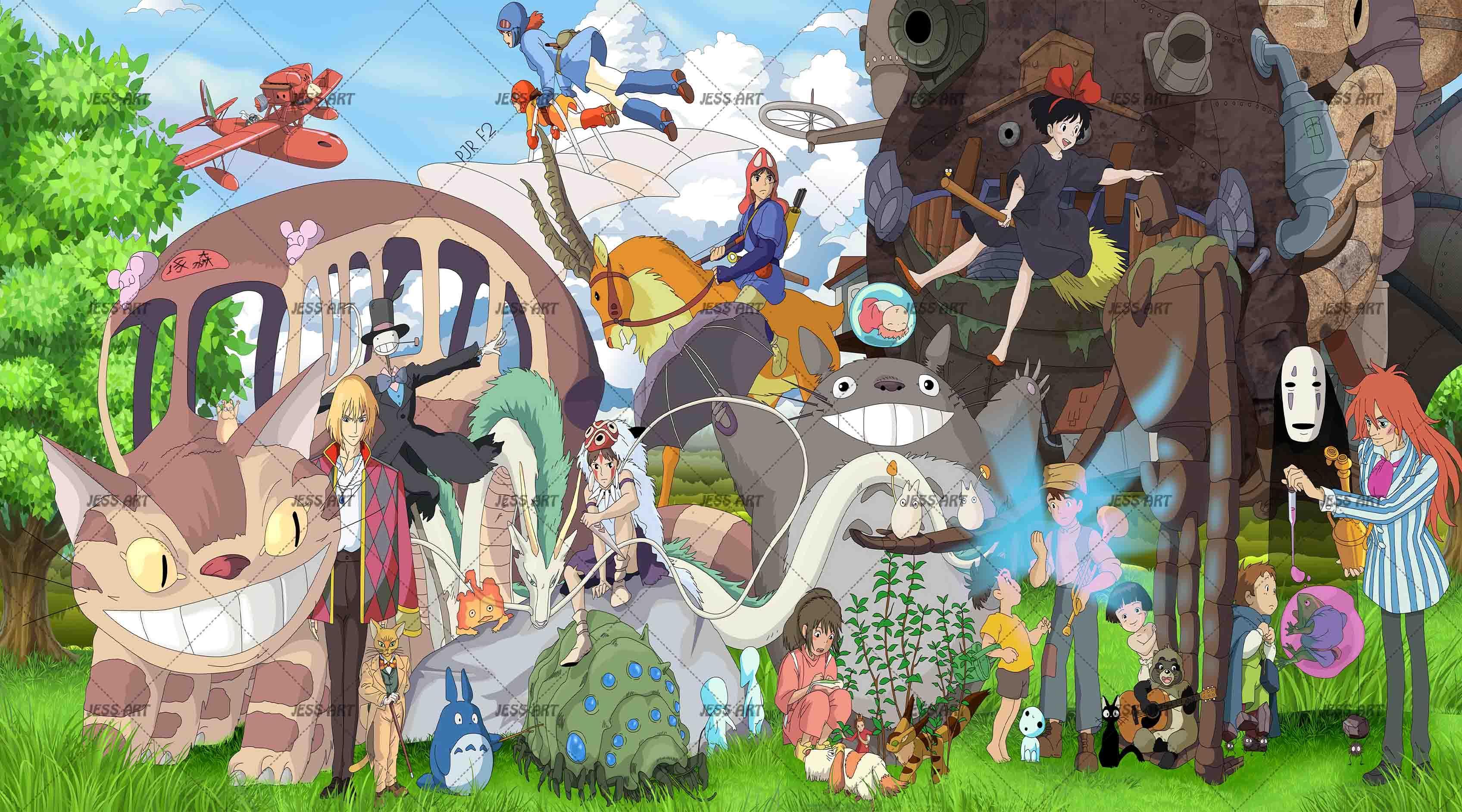 3D Colourful Cartoon Miyazaki Hayao Wall Mural Wallpaper WJ 2119- Jess Art Decoration