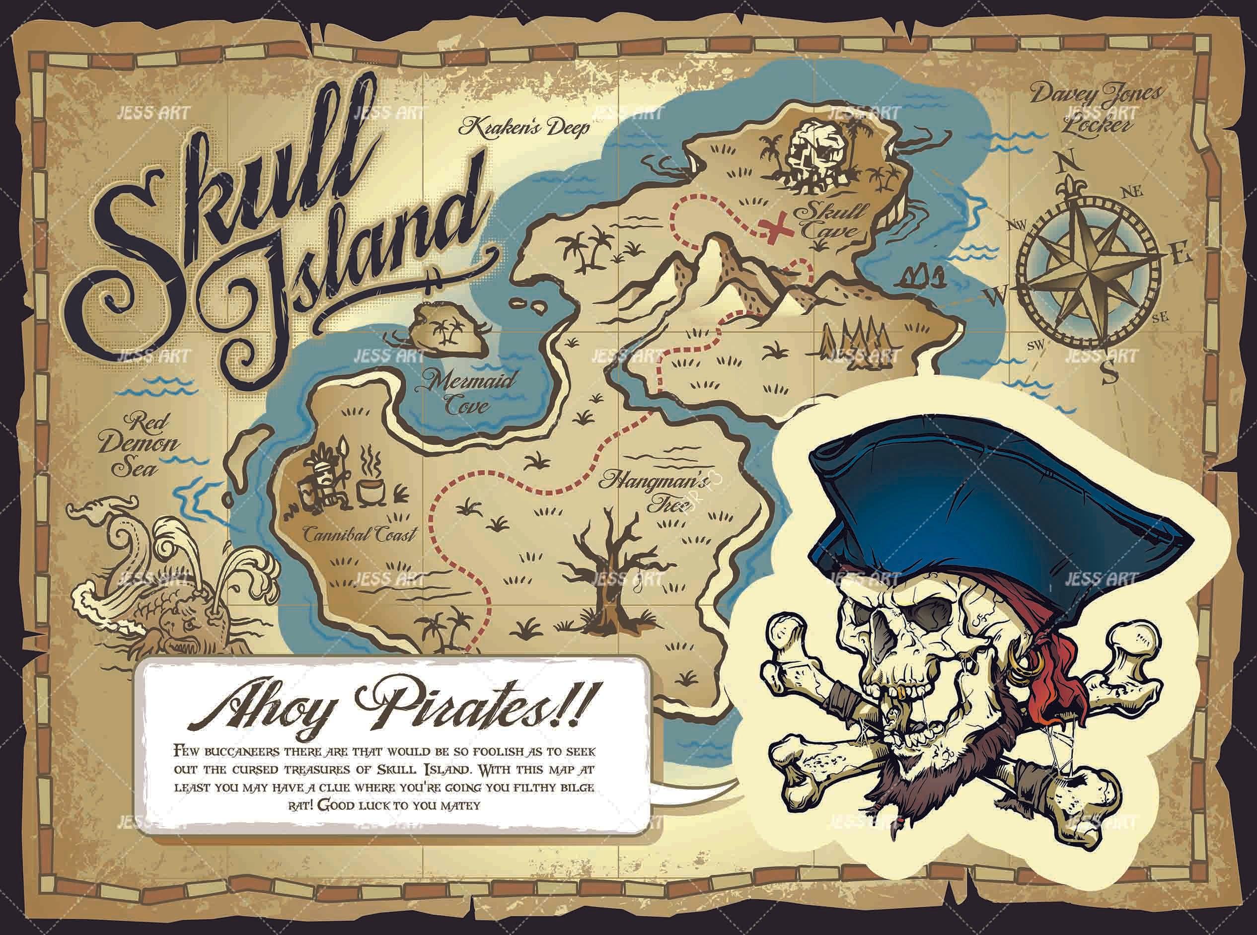 3D Pirate Skull Island Map Wall Mural Wallpaper LXL 767- Jess Art Decoration