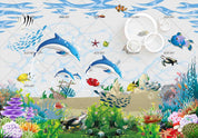 3D Dolphin Sea Fish cartoon dolphin sea life mural wall mural wallpaper for kids room - view 5