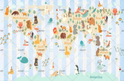 3D World Map Cartoon Animal Wall Mural Wallpaper WJ 6722- Jess Art Decoration