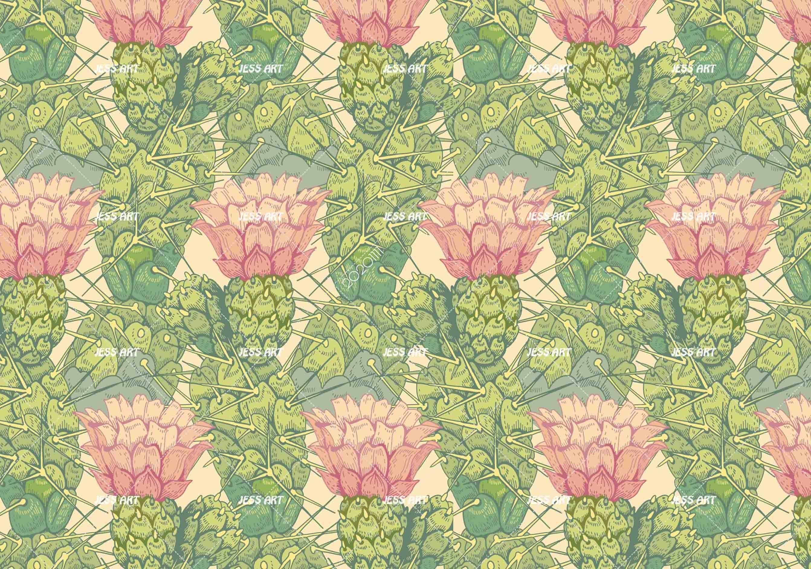 3D Hand Drawn Cactus Plant Pattern Wall Mural Wallpaper LXL- Jess Art Decoration