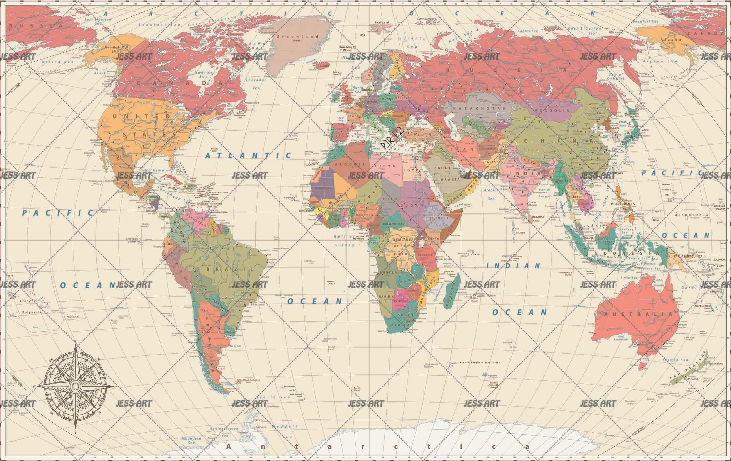 3D Colourful World Map Wall Mural Wallpaper WJ 2188- Jess Art Decoration