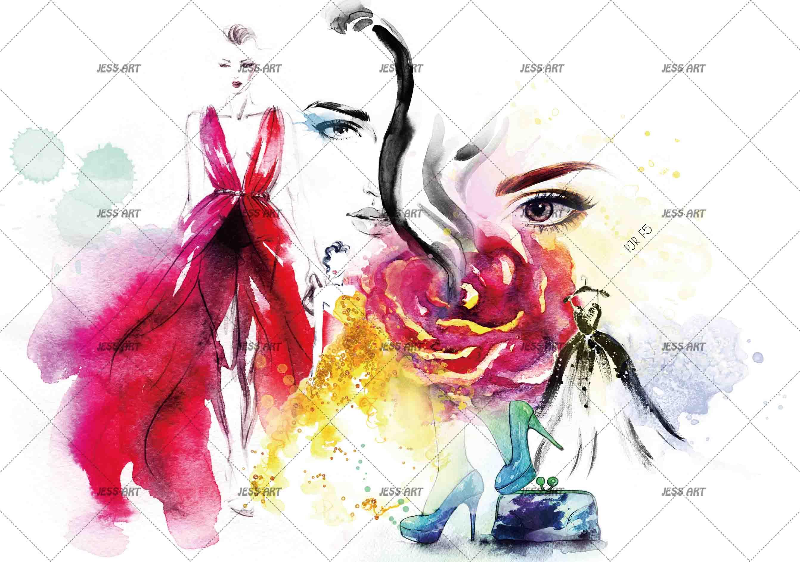 3D Abstract Watercolour Fashion Girl Wall Mural Wallpaper WJ 6671- Jess Art Decoration
