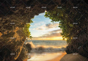 3D Cave Sunset Nature cave sunset coastal landscape wall mural wallpaper for bedroom - view 5
