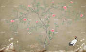 3D Pink Flower Tree Crane Wall Mural Wallpaper A265 LQH- Jess Art Decoration