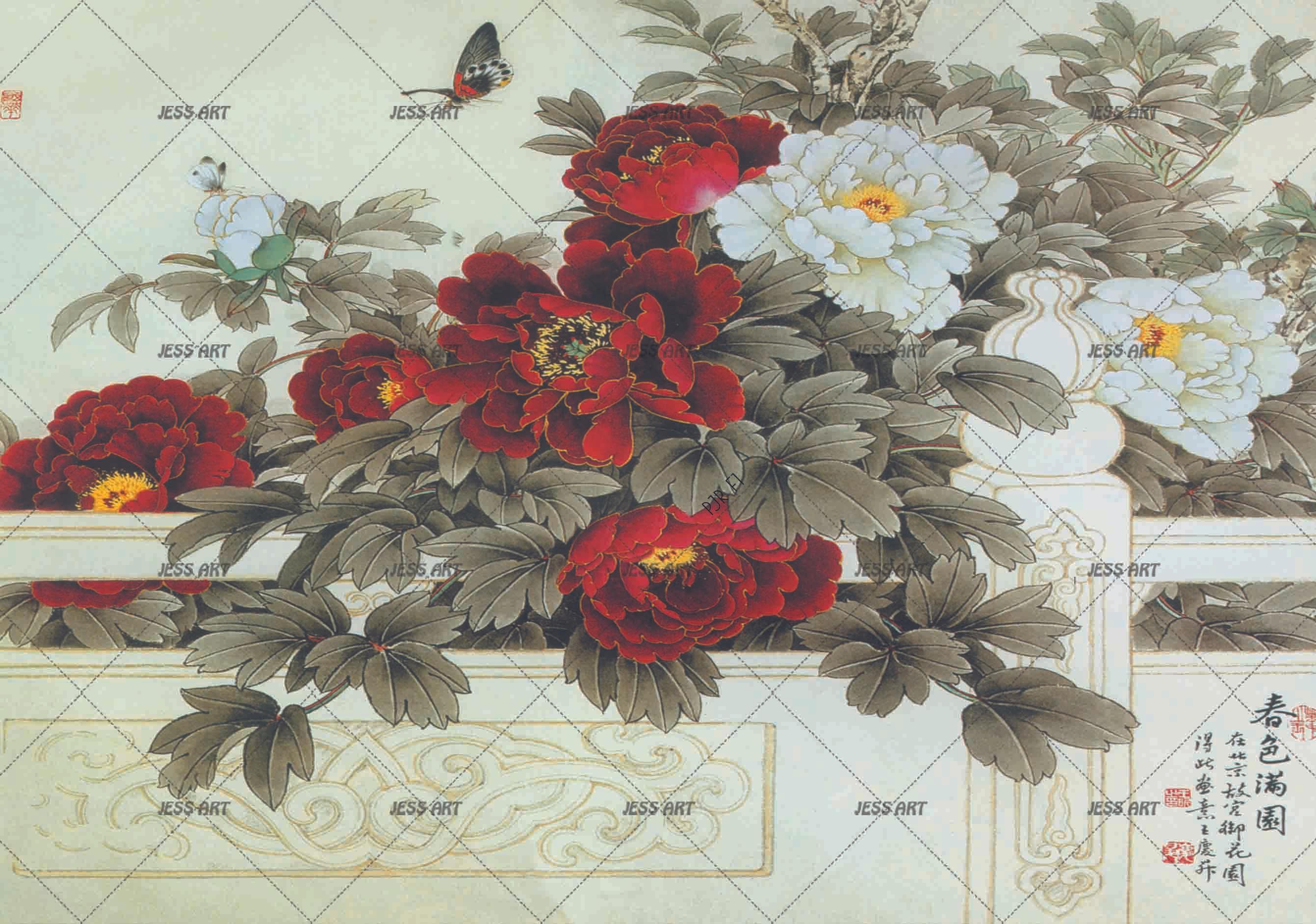 3D Peony Flowers Painting Wall Mural Wallpaper WJ 1311- Jess Art Decoration