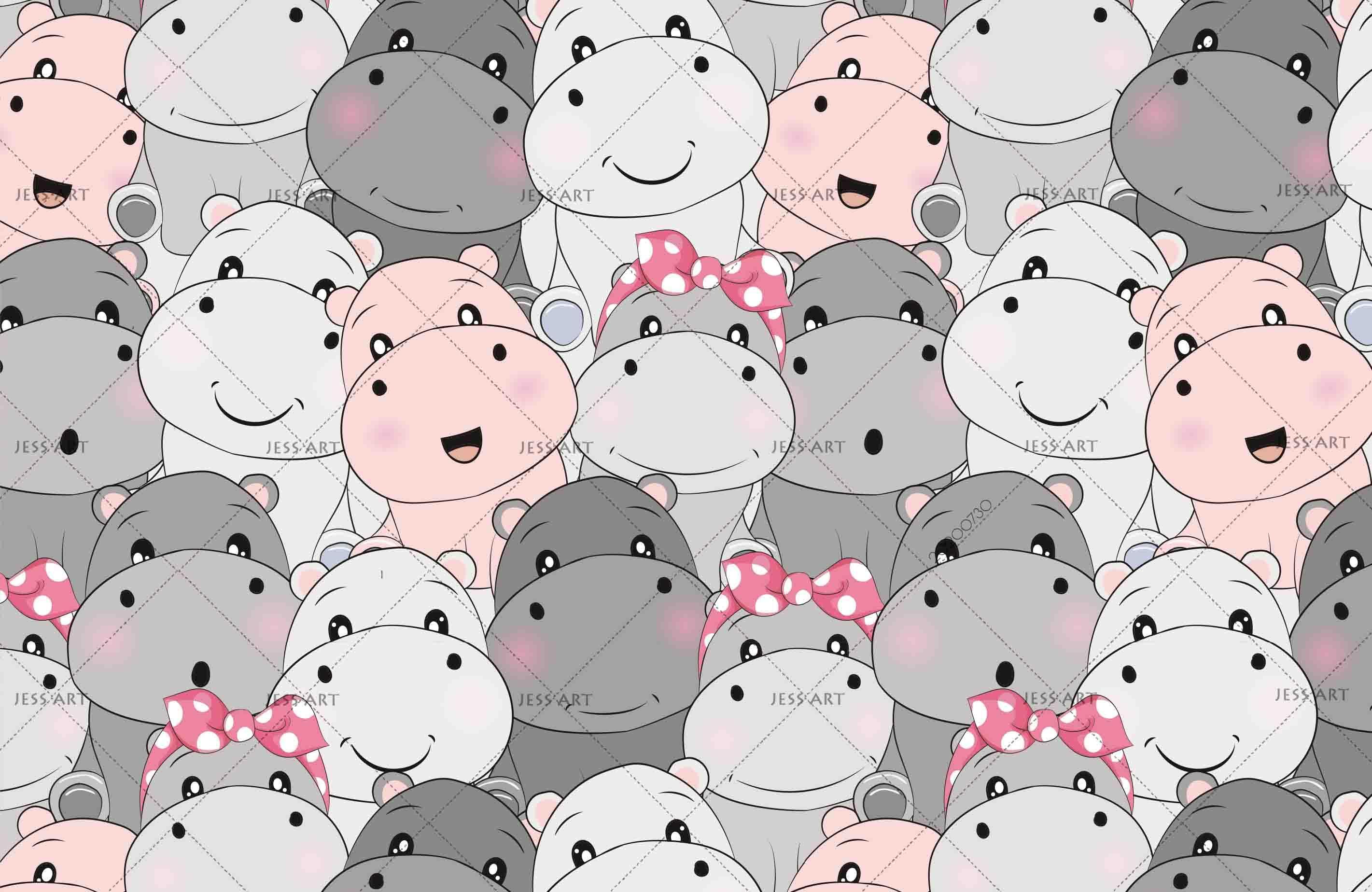 3D Cartoon  Smiley Hippo Wall Mural Wallpaper LXL 342- Jess Art Decoration