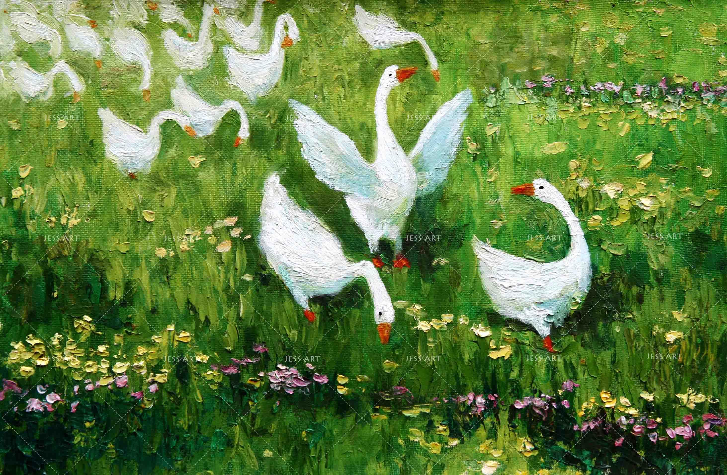 3D Grassland White Goose Oil Painting Wall Mural Wallpaper 13- Jess Art Decoration