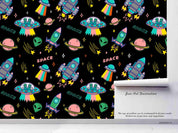 3D UFO Cartoon Space Alien Rocket Planet Wall Mural Wallpaper LXL- Jess Art Decoration