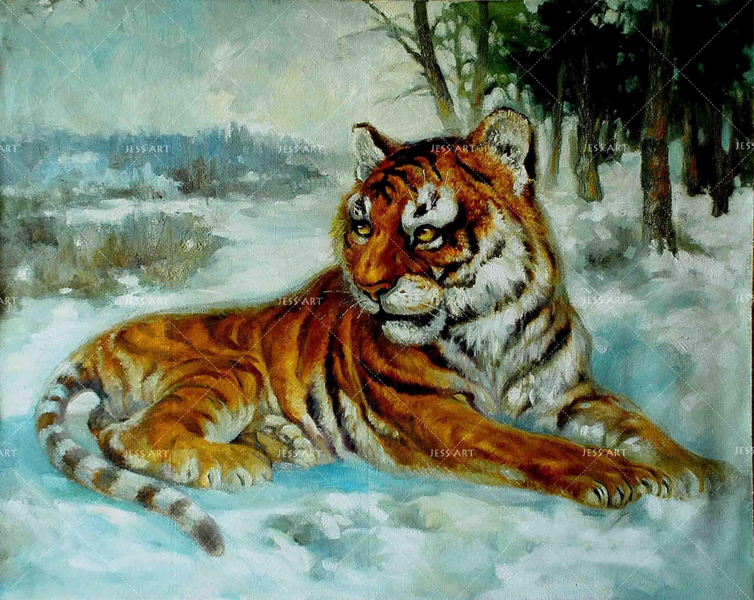 3D Tiger Oil Painting Wall Mural Wallpaper 10- Jess Art Decoration