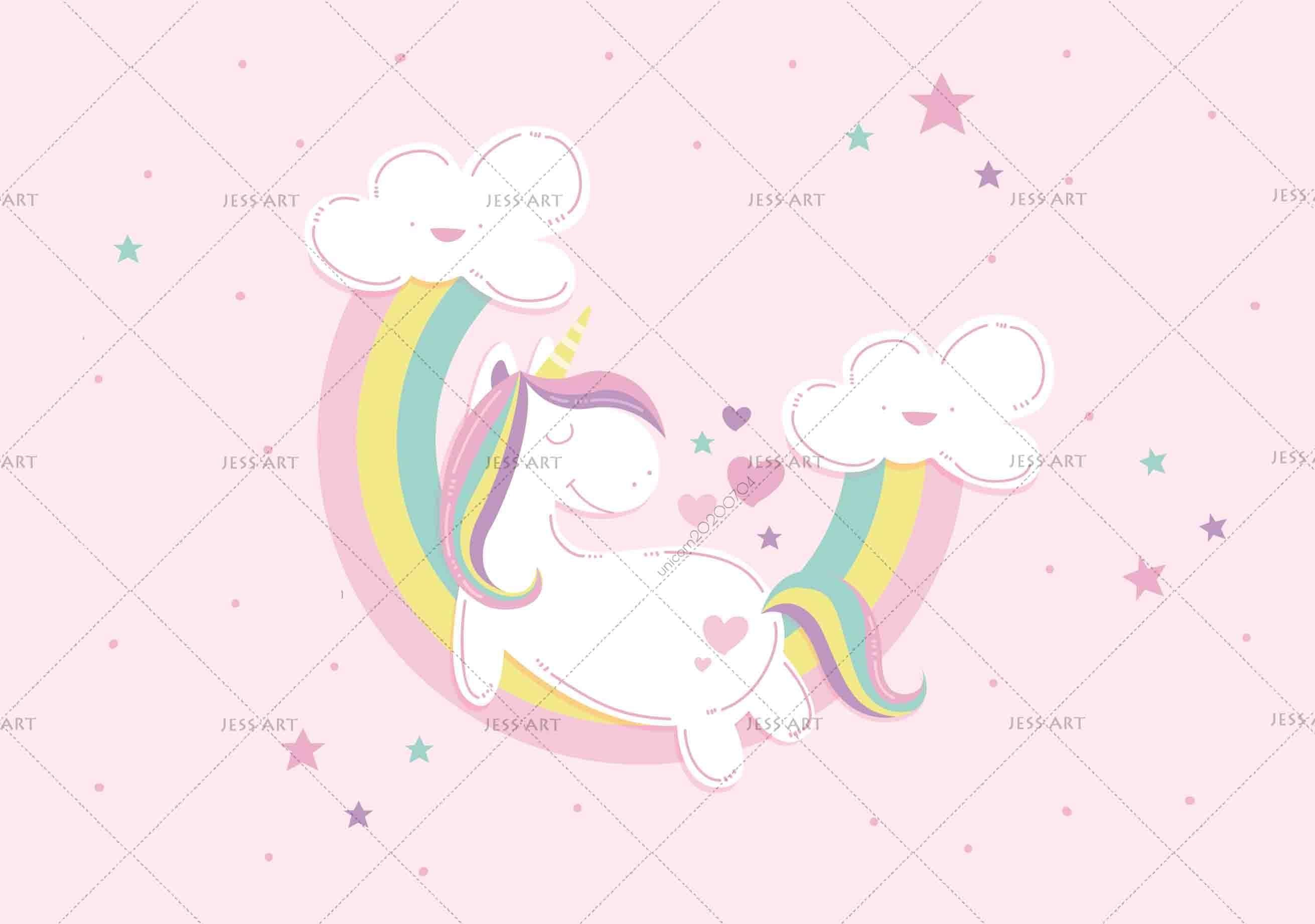 3D Cartoon Unicorn Pink Rainbow Wall Mural Wallpaper A024 LQH- Jess Art Decoration