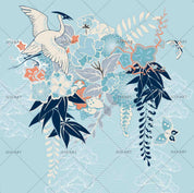 3D Blue Floral Crane Wall Mural Wallpaper SF55- Jess Art Decoration