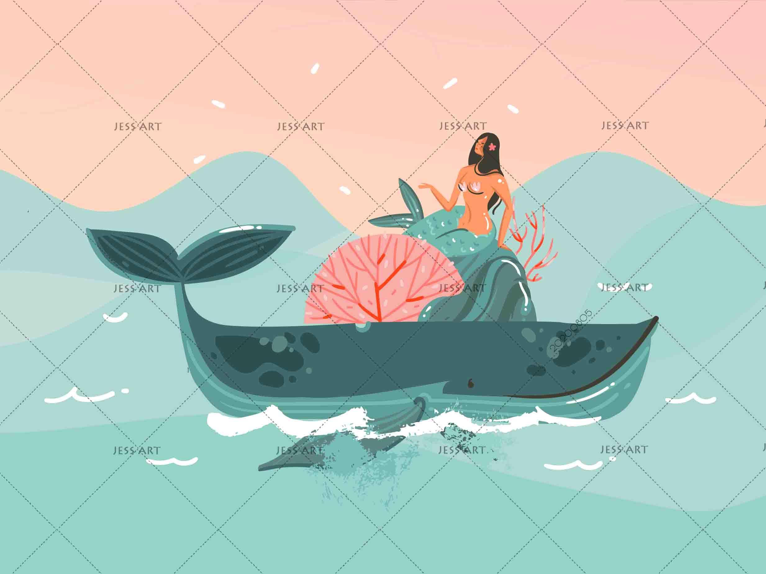3D Cartoon Shark Mermaid Wall Mural Wallpaper SF 44- Jess Art Decoration