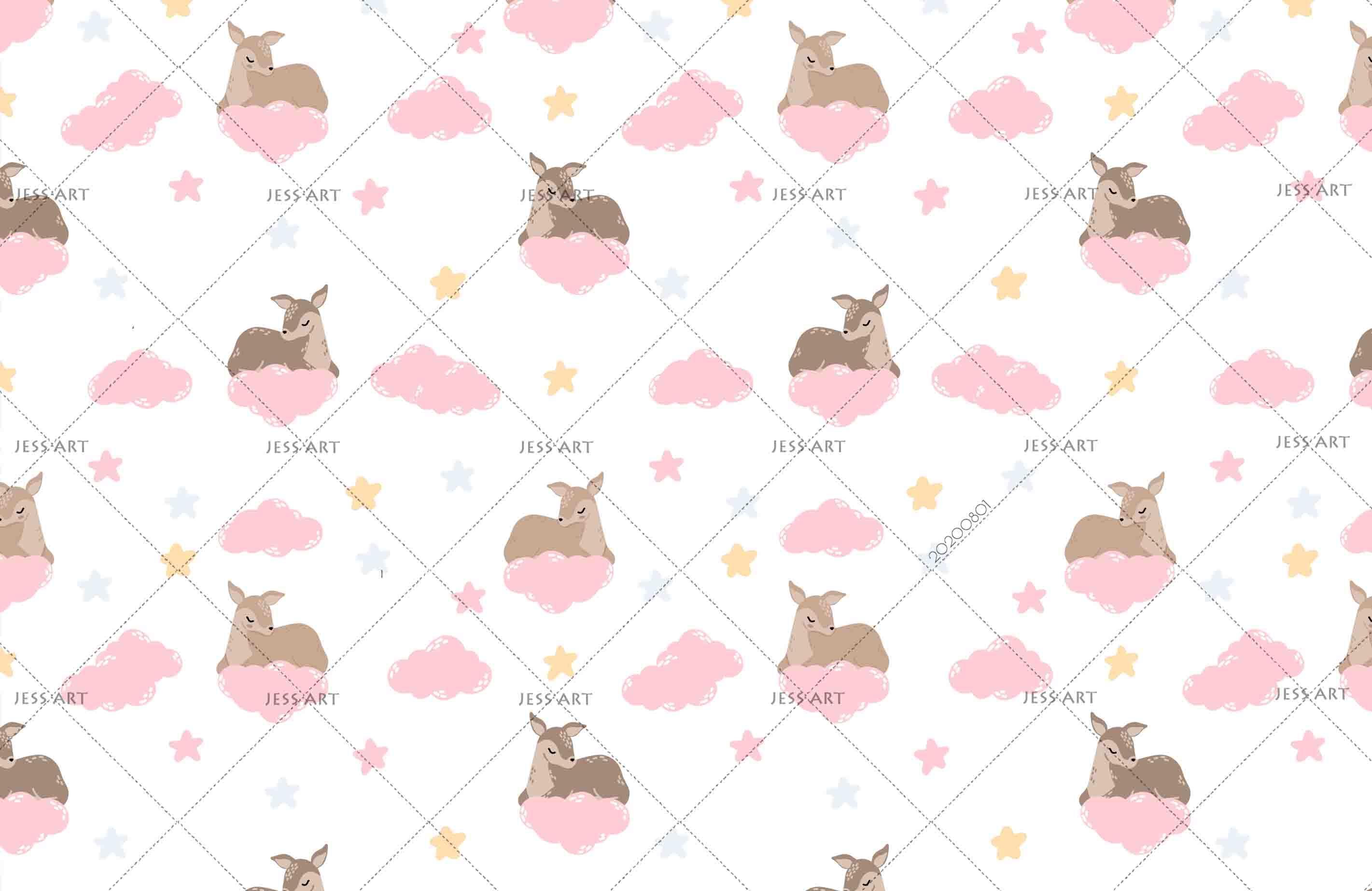 3D Pink Clouds Star Deer Wall Mural Wallpaper SF 23- Jess Art Decoration