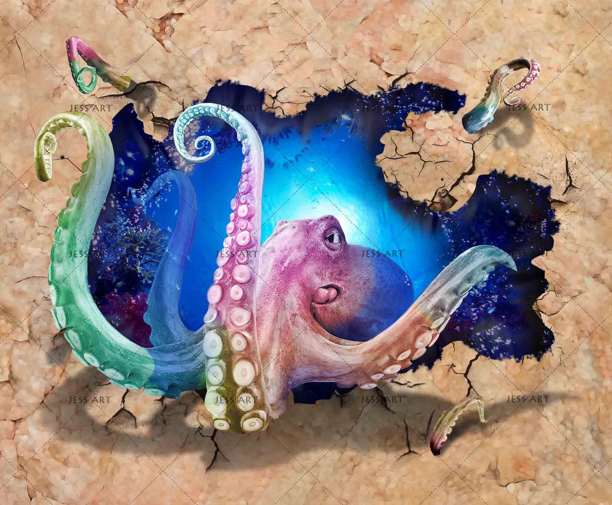3D Sea Damage Squid Wall Mural Wallpaper 236- Jess Art Decoration