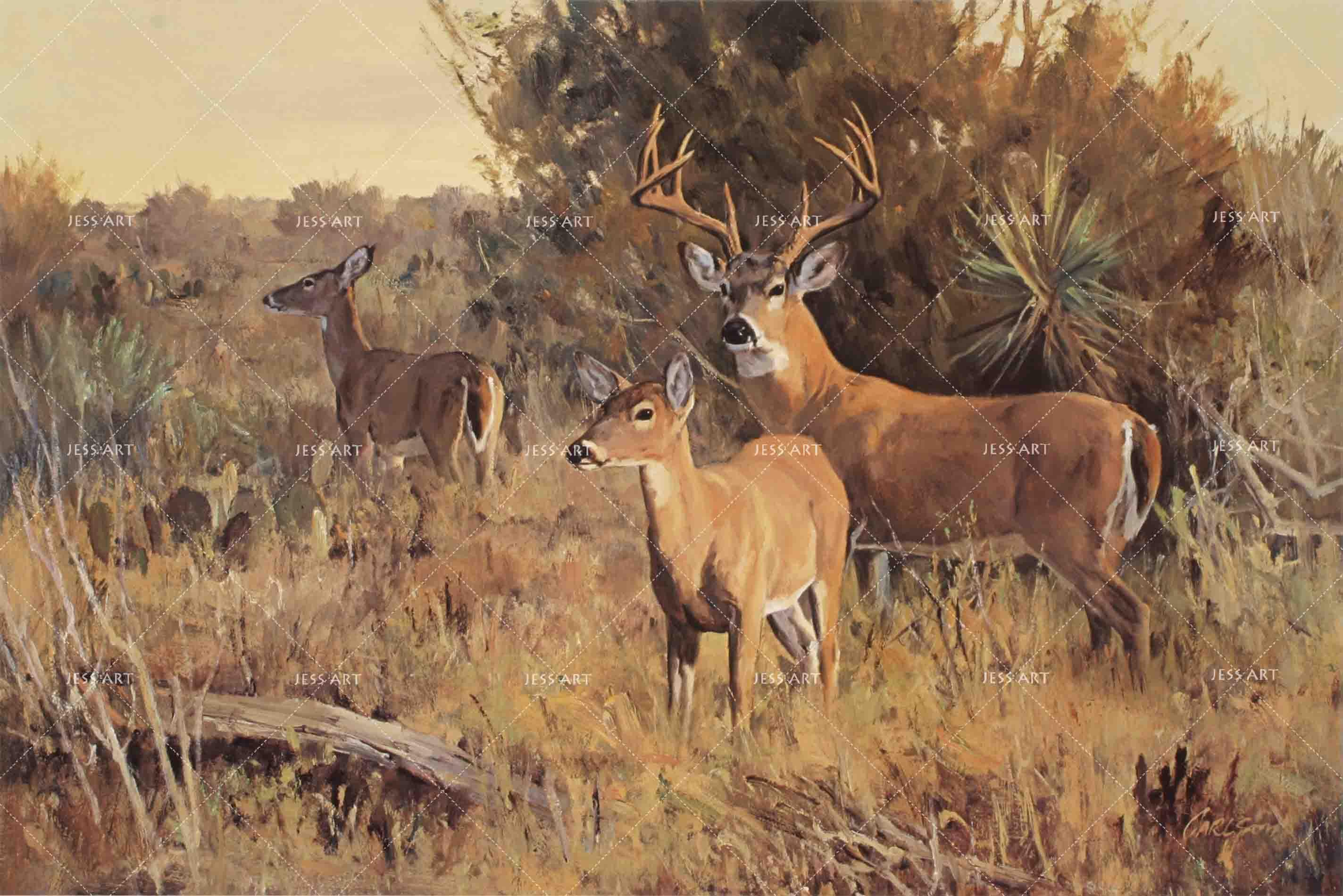 3D Grassland Deer Oil Painting Wall Mural Wallpaper 66- Jess Art Decoration