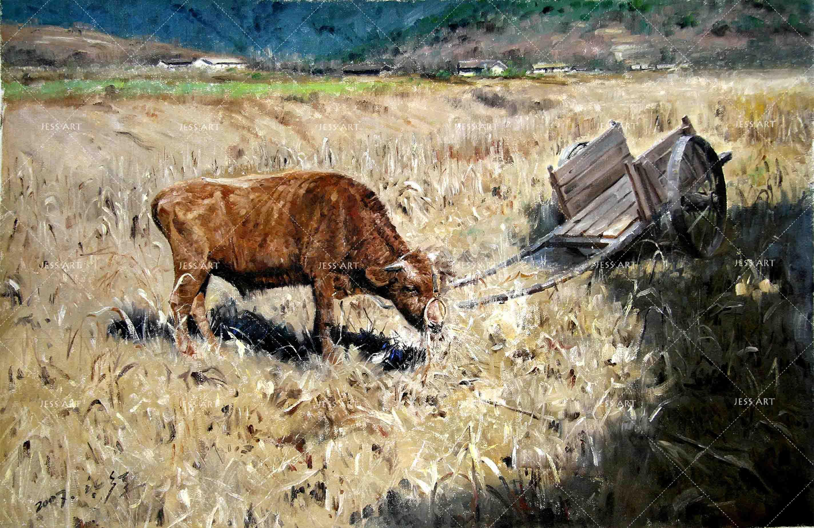 3D Realistic Oil Painting Grassland Cow Wall Mural Wallpaper LXL 1657- Jess Art Decoration
