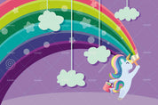 3D Cartoon Unicorn Purple Rainbow Wall Mural Wallpaper A051 LQH- Jess Art Decoration
