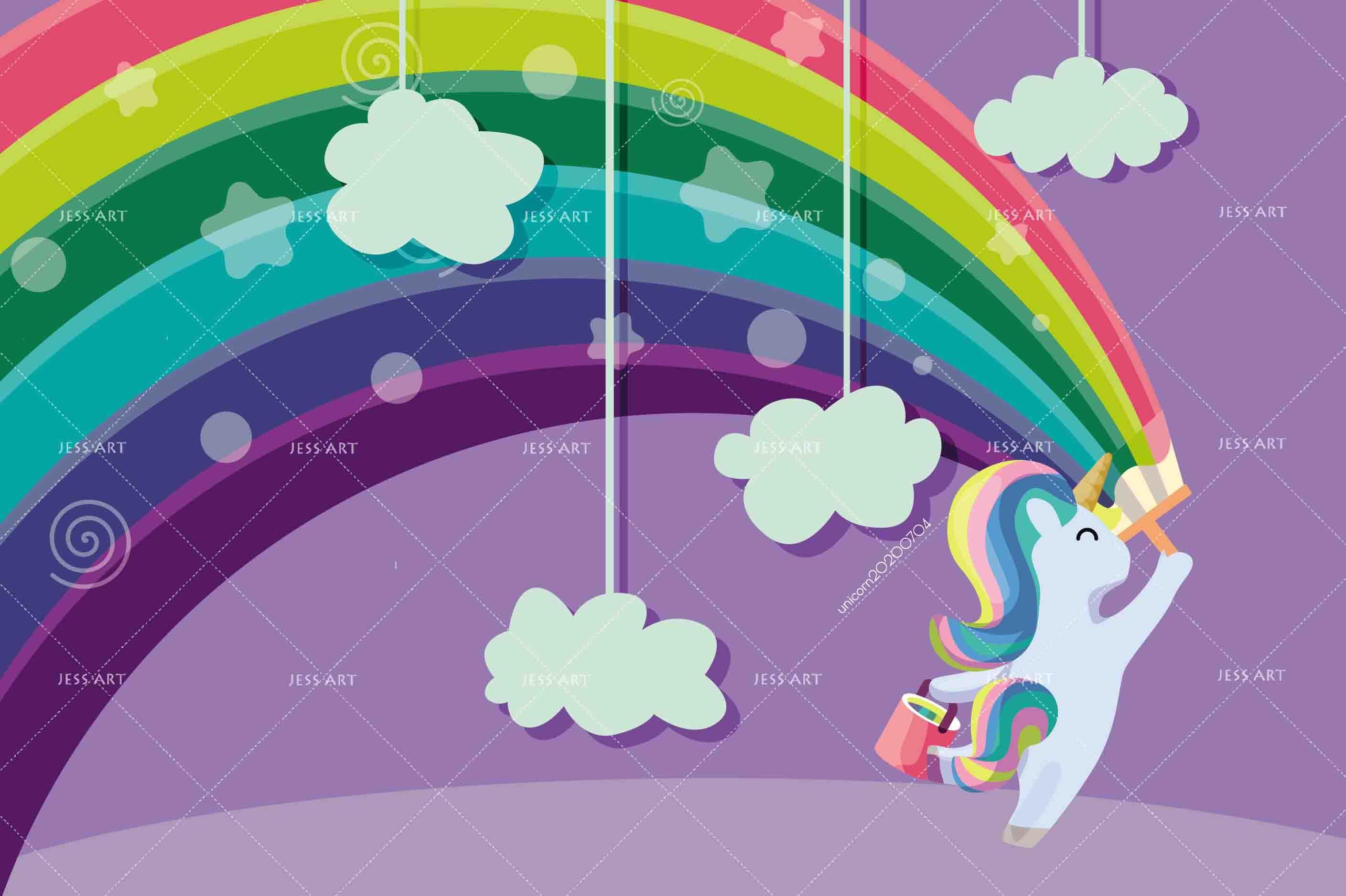 3D Cartoon Unicorn Purple Rainbow Wall Mural Wallpaper A051 LQH- Jess Art Decoration