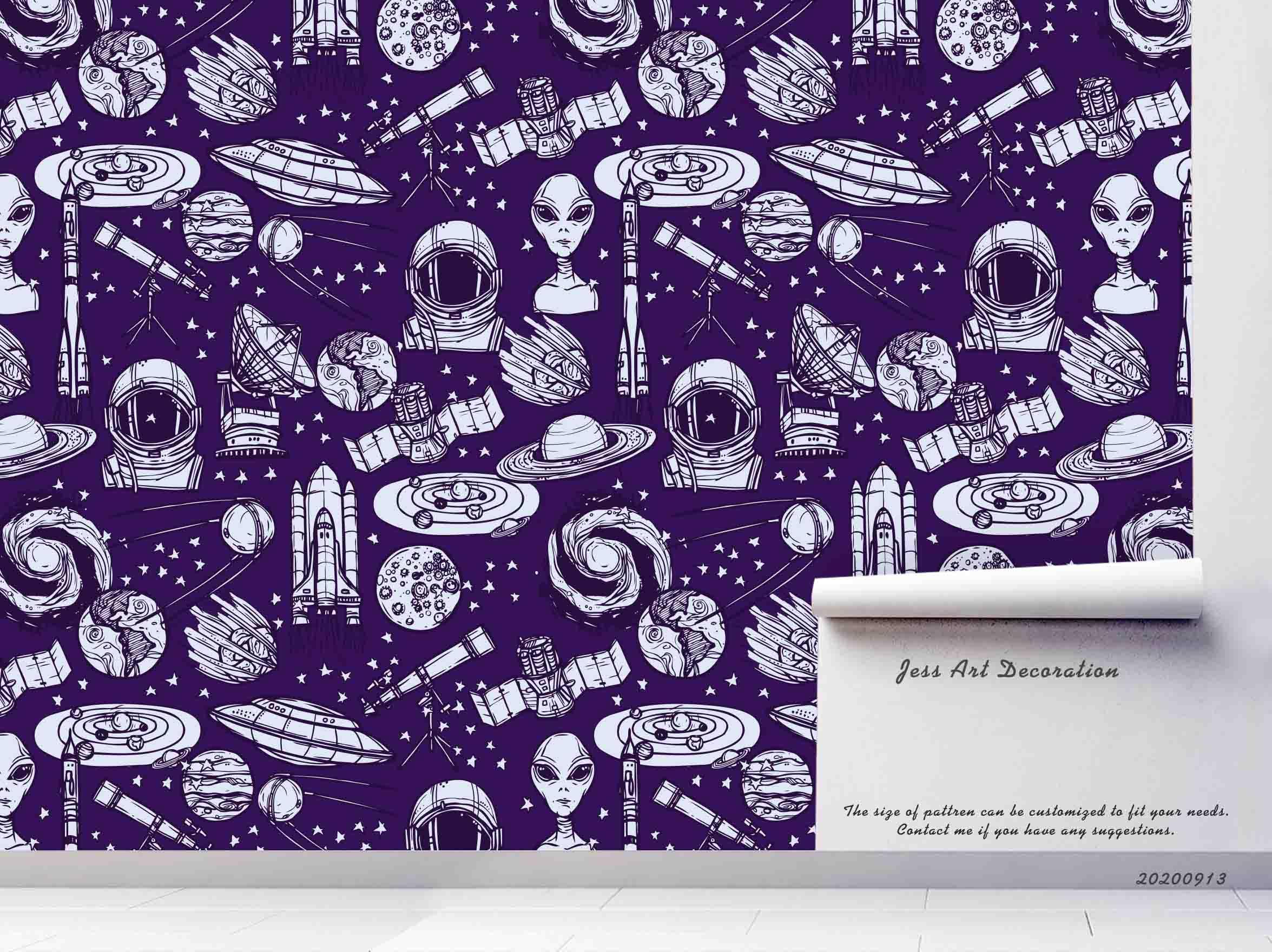 3D Cartoon Space Alien Star Astronaut Planet PurpleWall Mural Wallpaper LXL- Jess Art Decoration