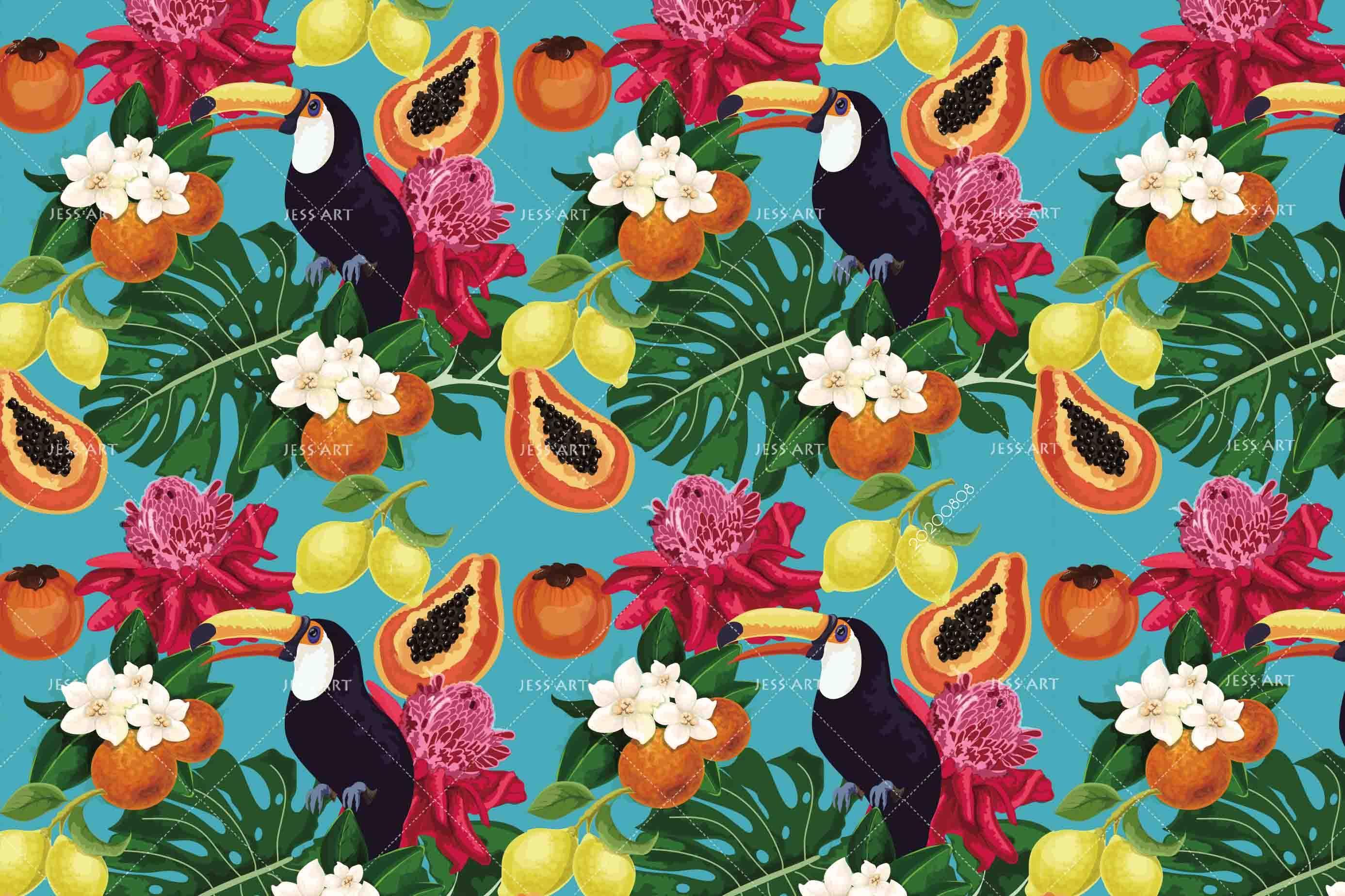3D Hand Sketching Bird Floral Tropical Fruity  Wall Mural Wallpaper LXL 700- Jess Art Decoration