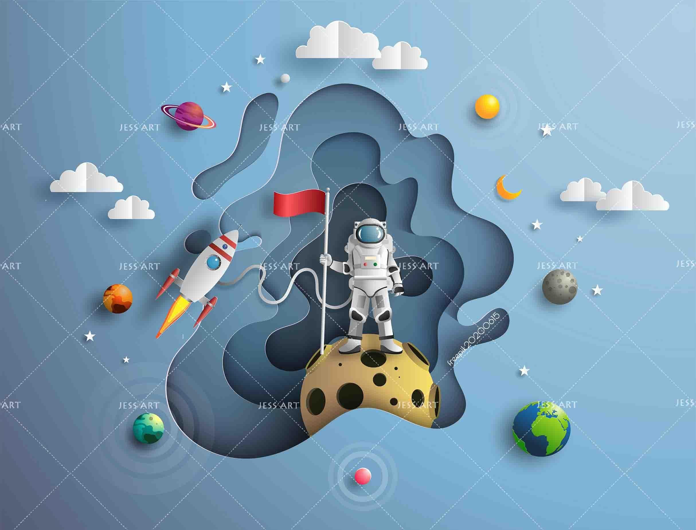 3D Space Astronaut Rocket Star Wall Mural Wallpaper LXL 6- Jess Art Decoration