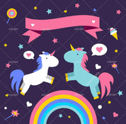 3D Cartoon Rainbow Unicorn Black Wall Mural Wallpaper LXL 205- Jess Art Decoration