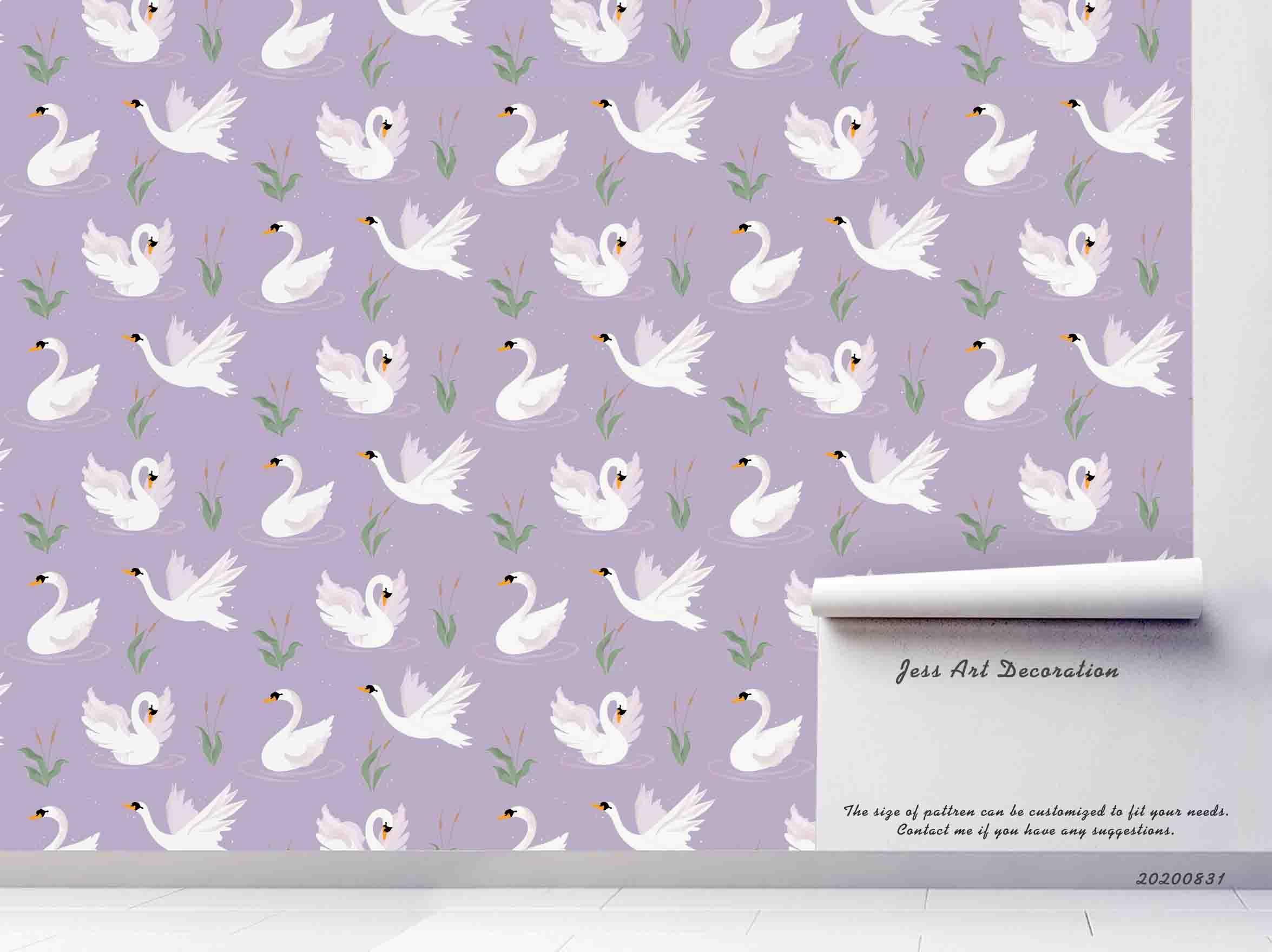 3D Hand Sketching Swan Plant Purple Wall Mural Wallpaper LXL 1427- Jess Art Decoration