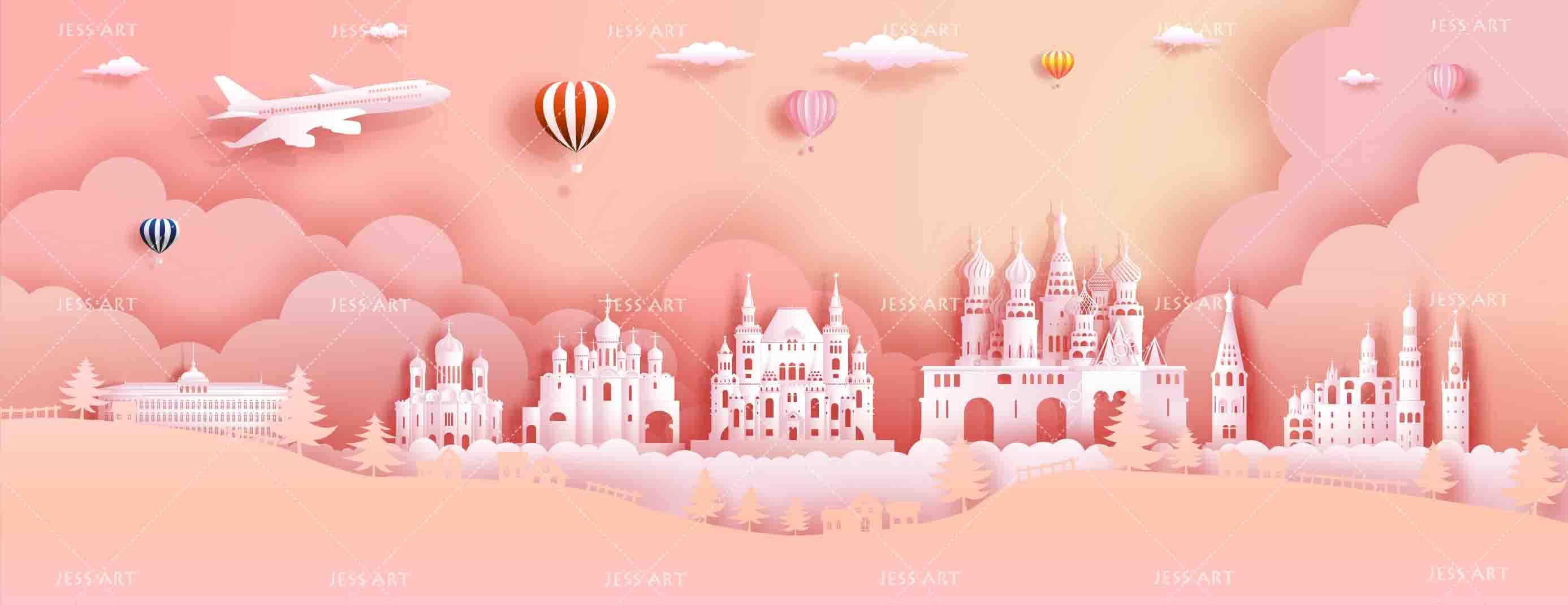 3D Pink Castle Parachute Wall Mural Wallpaper LXL 826- Jess Art Decoration