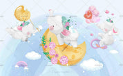 3D Cute Cartoon Elephant Moon Wall Mural Wallpaper A021 LQH- Jess Art Decoration