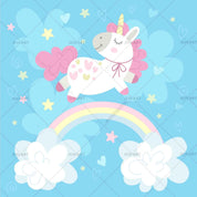3D Cartoon Unicorn Rainbow Blue Flowers Wall Mural Wallpaper A016 LQH- Jess Art Decoration