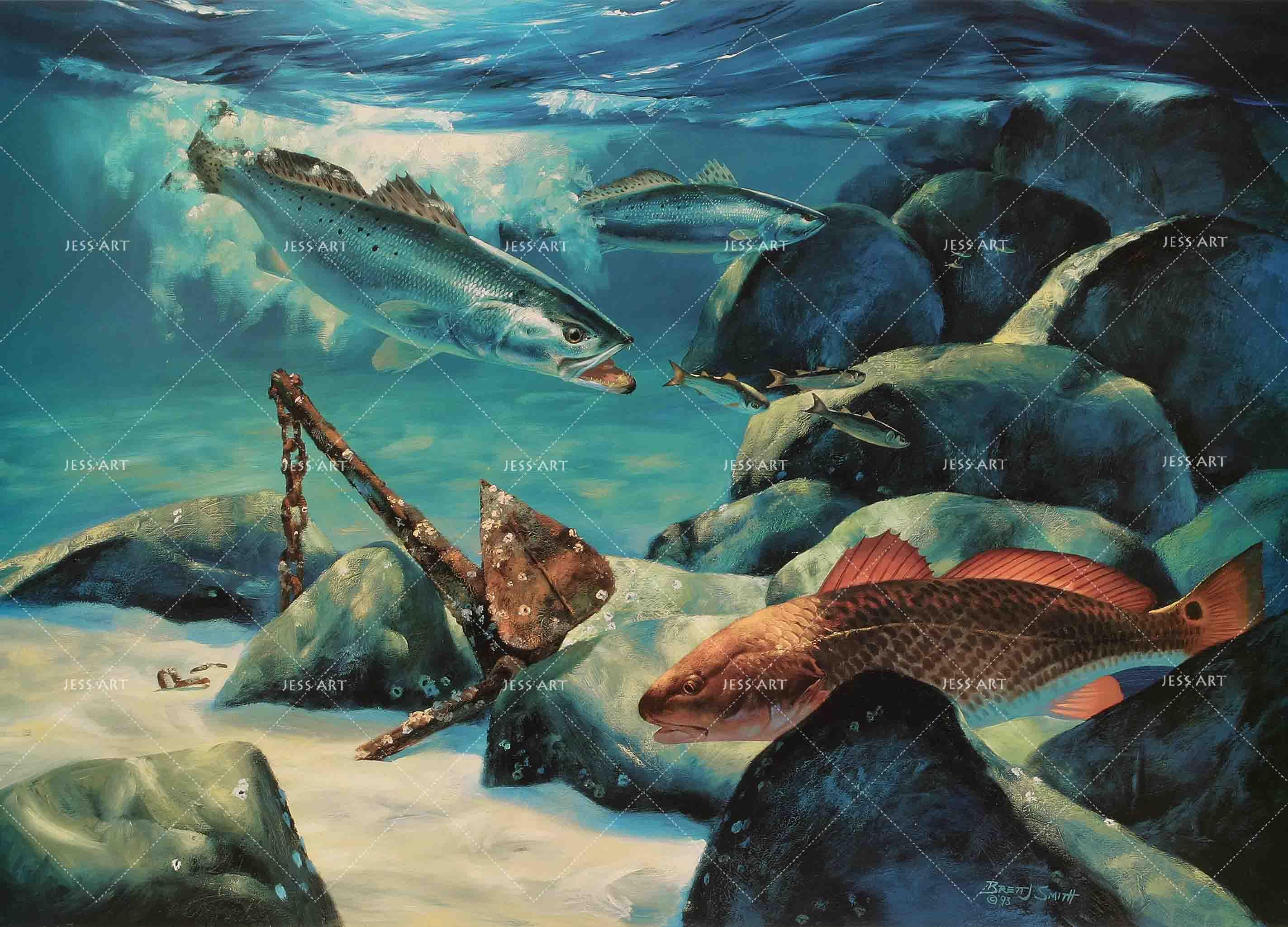 3D Realistic Oil Painting Ocean Fish Wall Mural Wallpaper LXL 1660- Jess Art Decoration