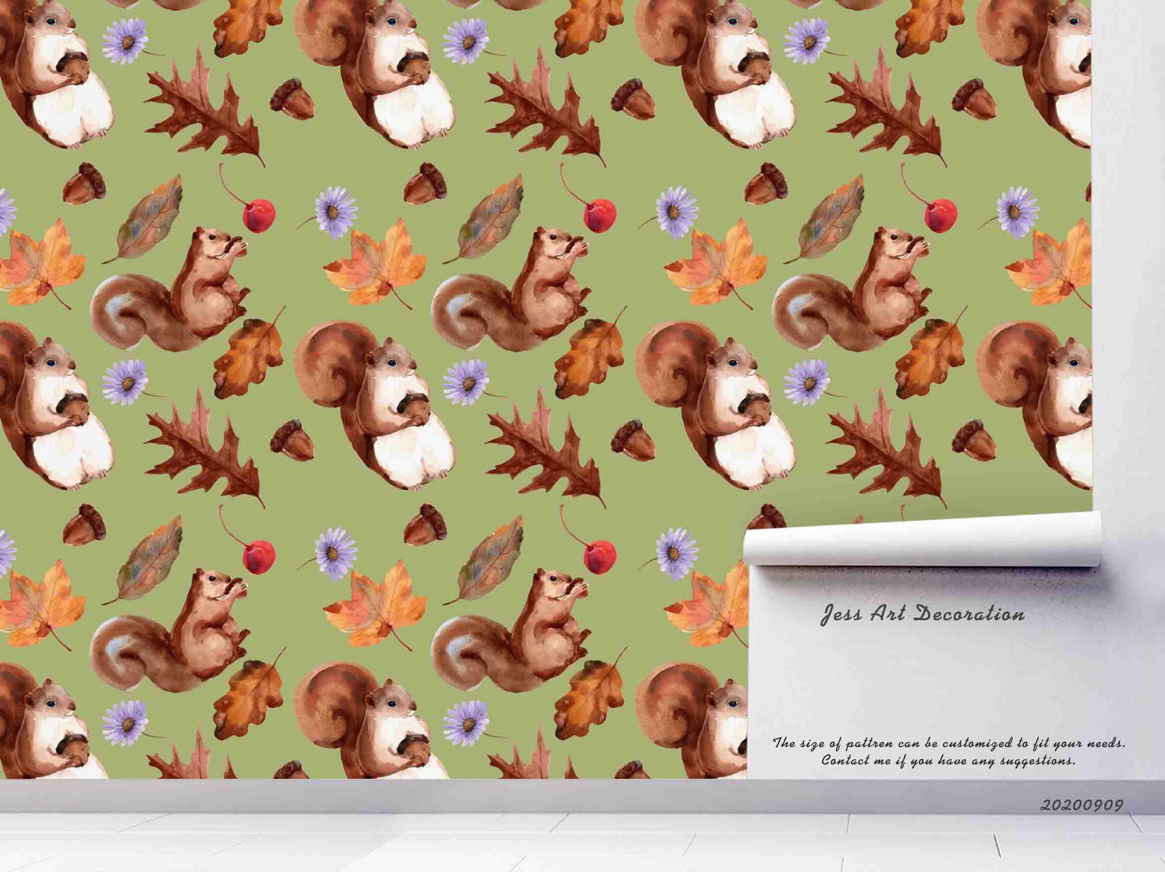 3D Cartoon Squirrel Animal Nut Maple Leaves Plant Wall Mural Wallpaper LXL- Jess Art Decoration