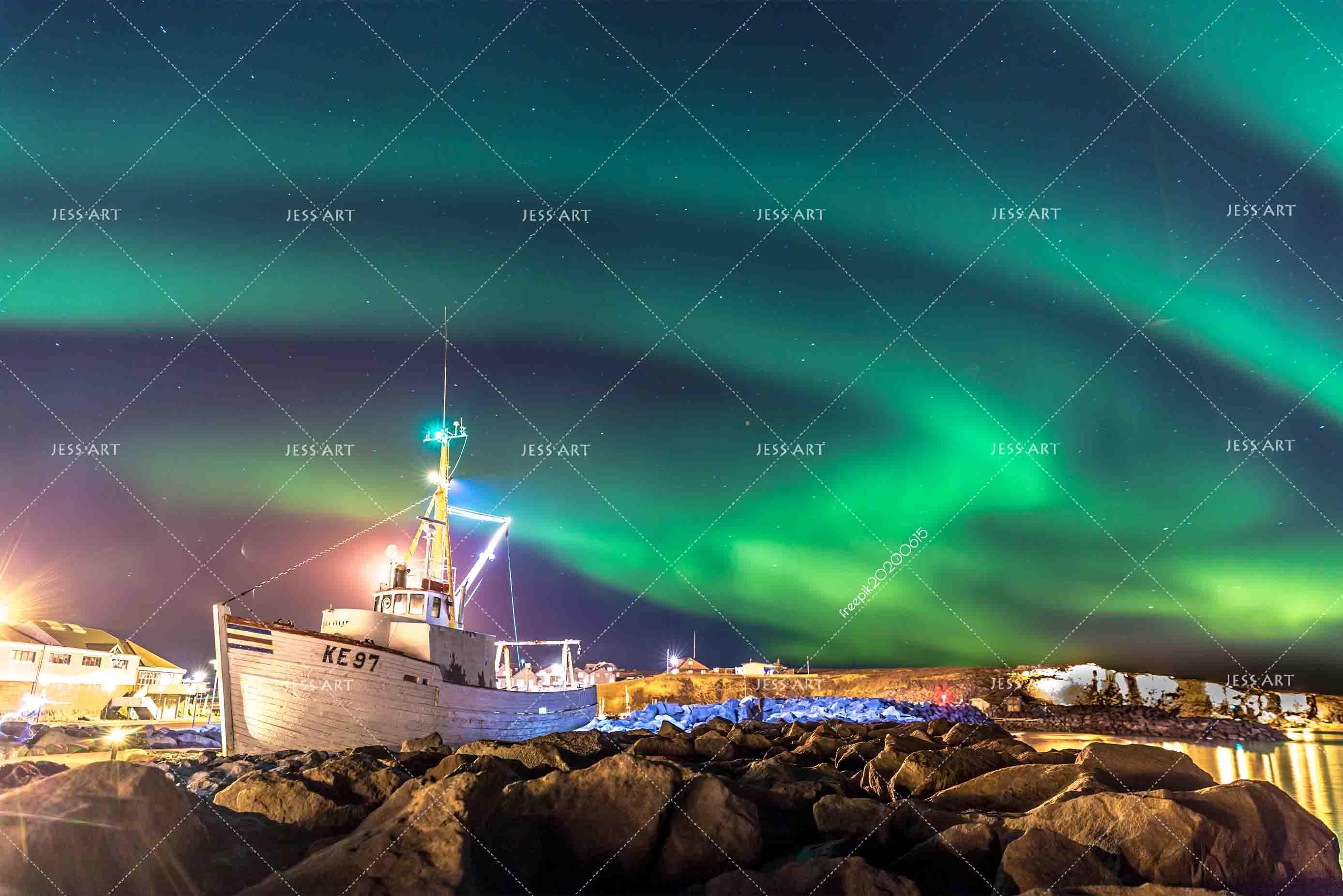3D Green Night Sky Ship Wall Mural Wallpaper A017 LQH- Jess Art Decoration