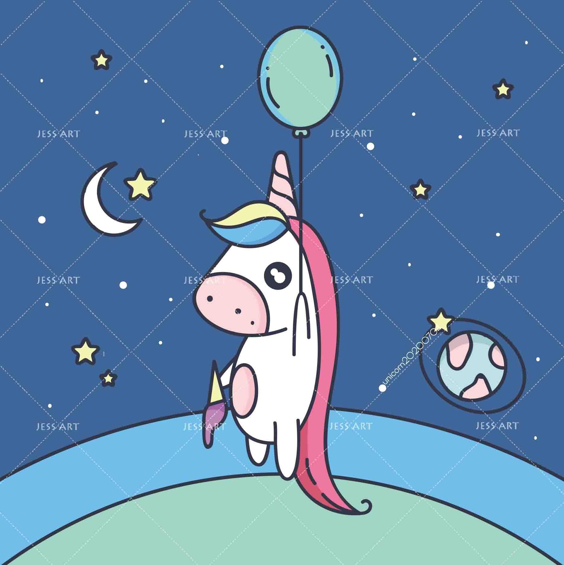 3D Cartoon Space Little Unicorn Blue Wall Mural Wallpaper LXL 198- Jess Art Decoration