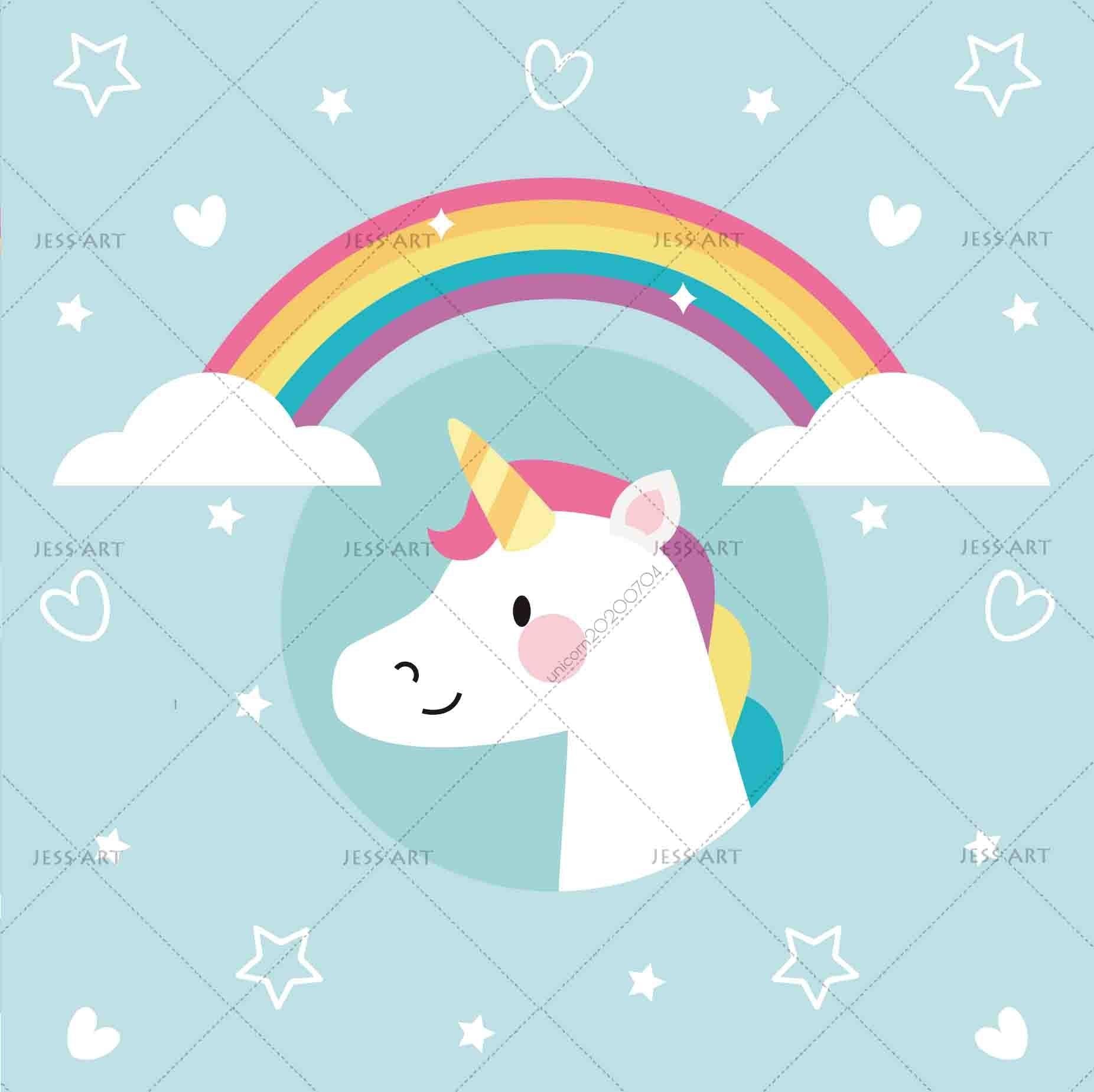 3D Cartoon Unicorn Green Sky Rainbow Wall Mural Wallpaper A038 LQH- Jess Art Decoration