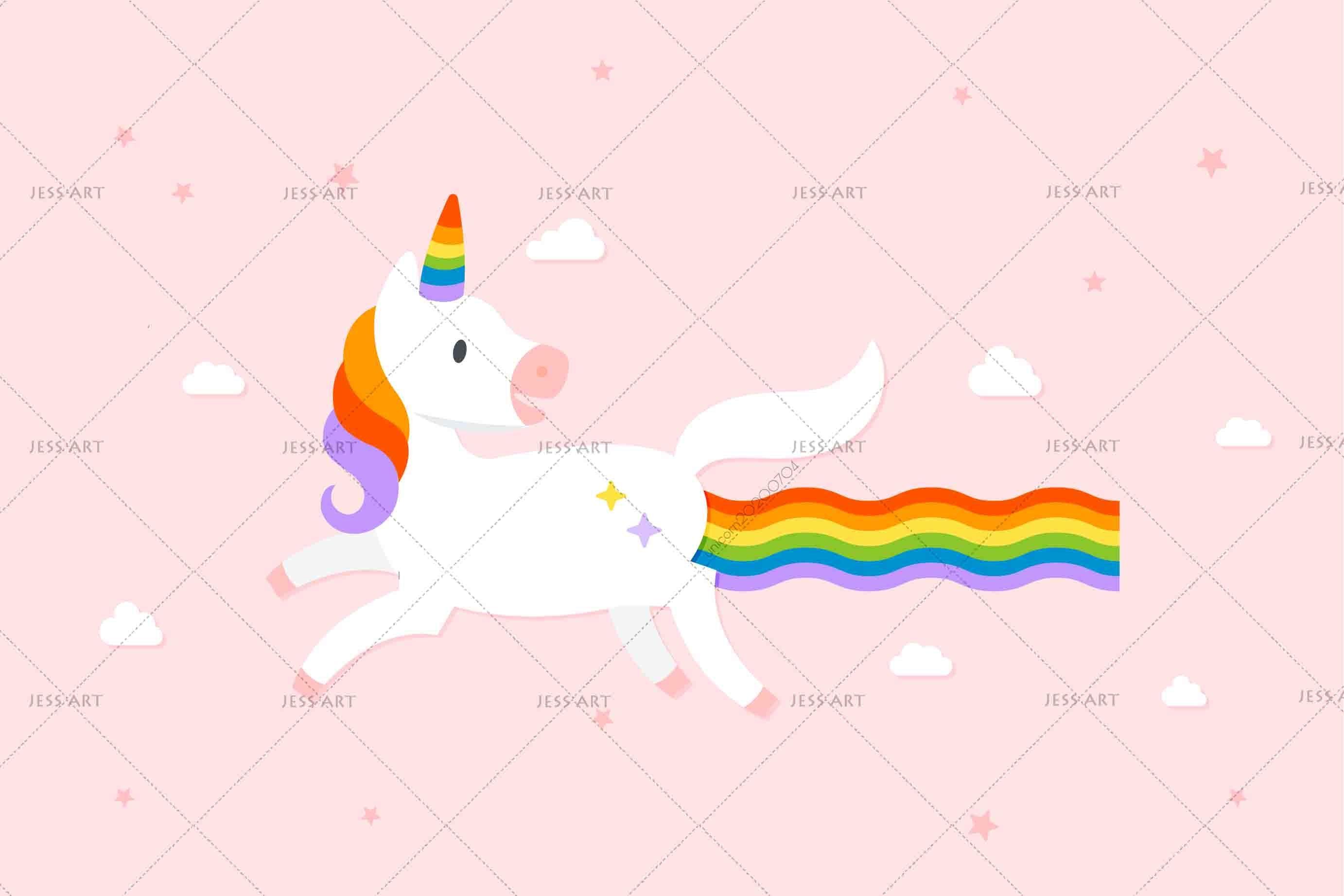 3D Cartoon Pink Sky Rainbow Unicorn Wall Mural Wallpaper LXL 217- Jess Art Decoration