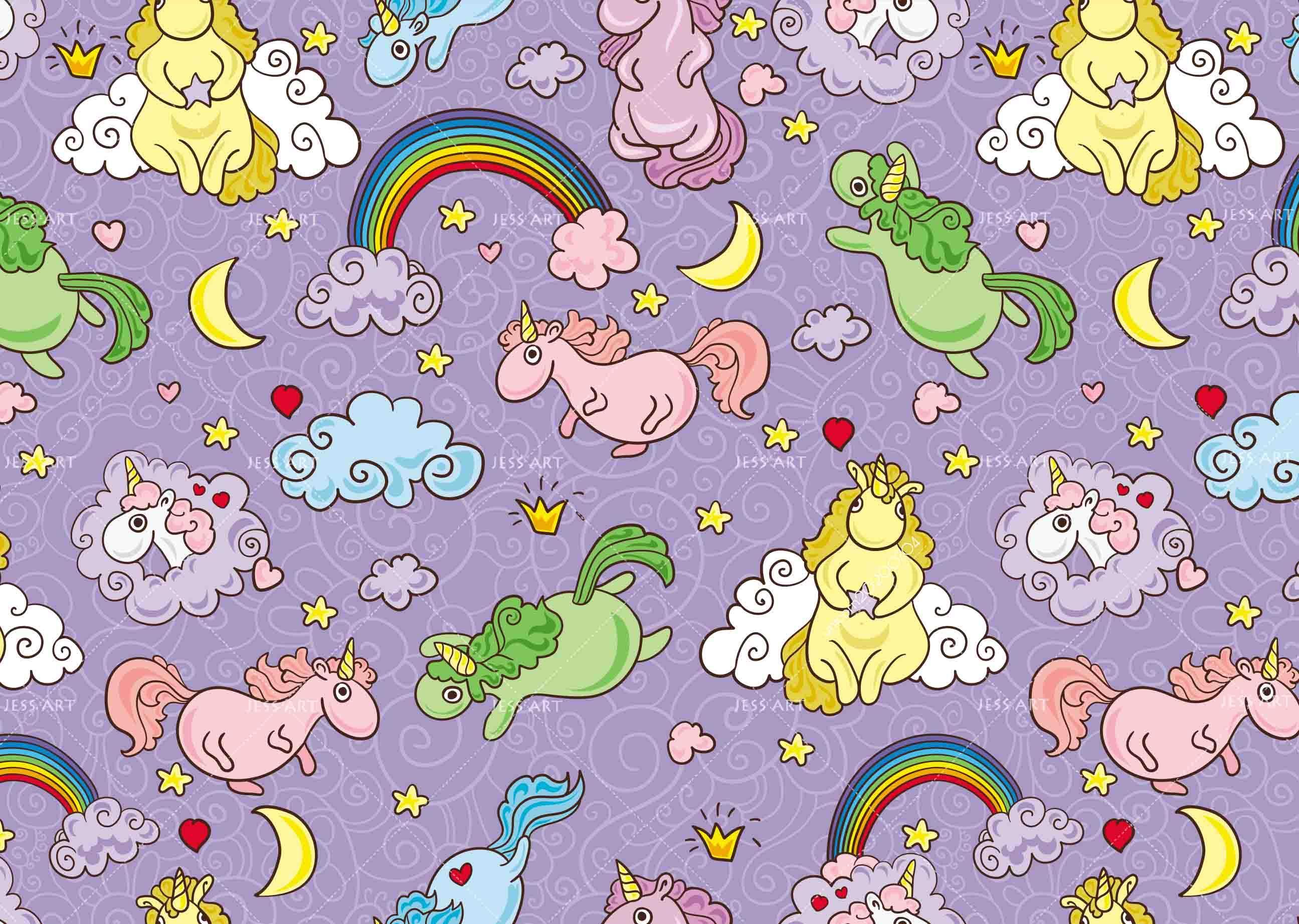 3D Cartoon Rainbow Colorful Unicorn Purple Wall Mural Wallpaper LXL 240- Jess Art Decoration