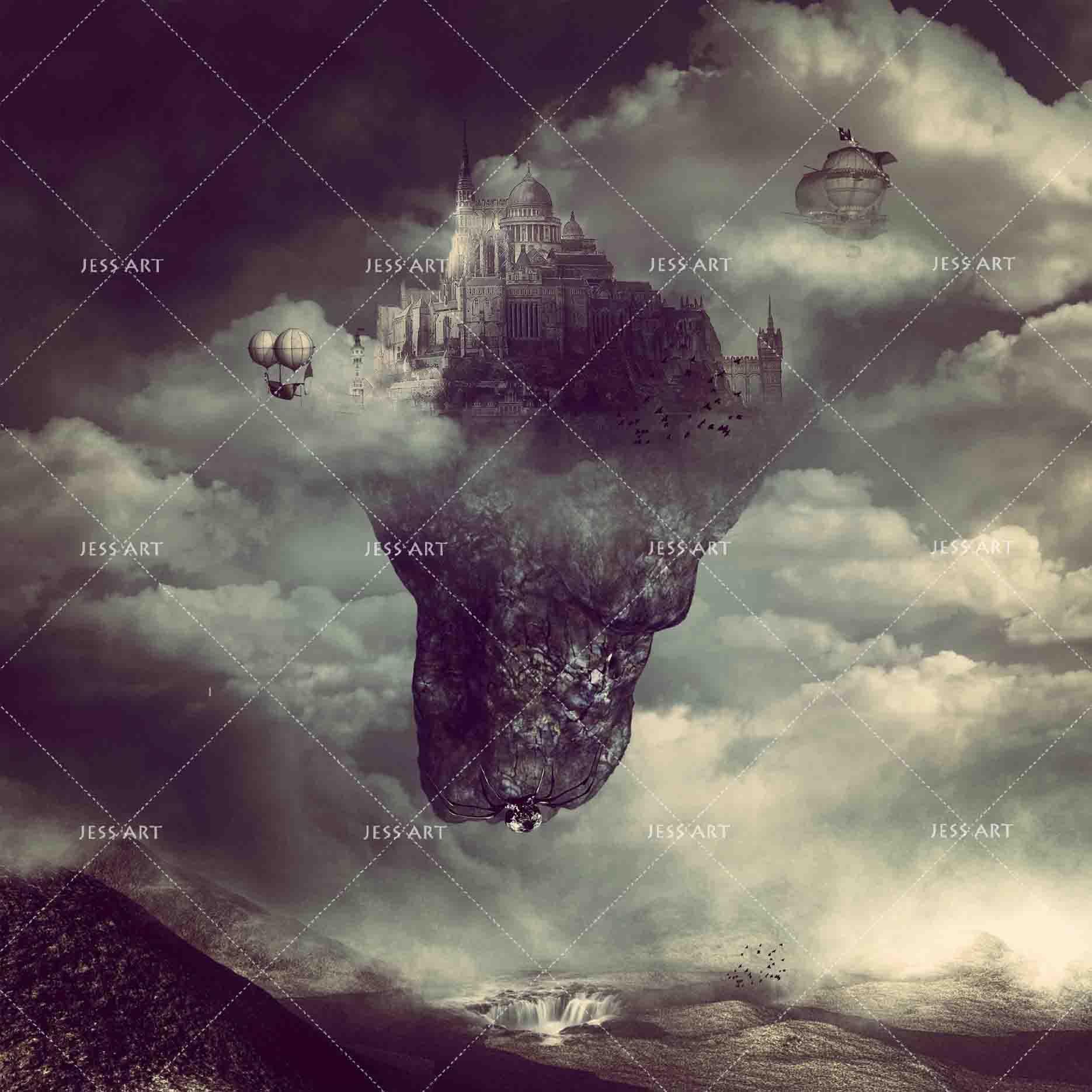 3D Castle Building Hot Air Balloon Wall Mural Wallpaper SF60- Jess Art Decoration